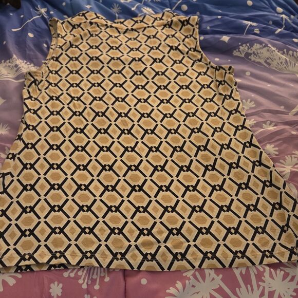 New York & Company Women's Stretch Geometric Scoop Neck Tank Top Beige Black L - Picture 6 of 6